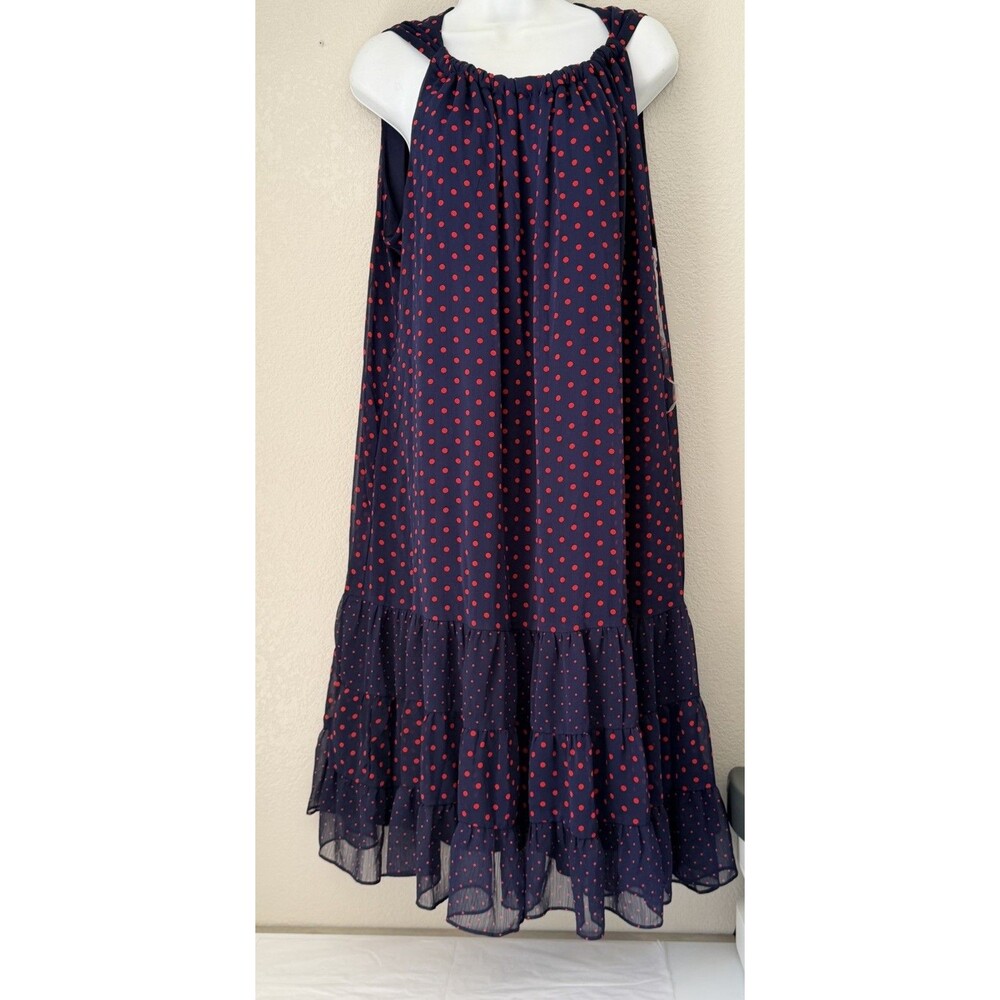 Vintage JBS Women 18W Navy Red Polka Dot Maxi Dress Kevin Touch Chiffon Ruffle